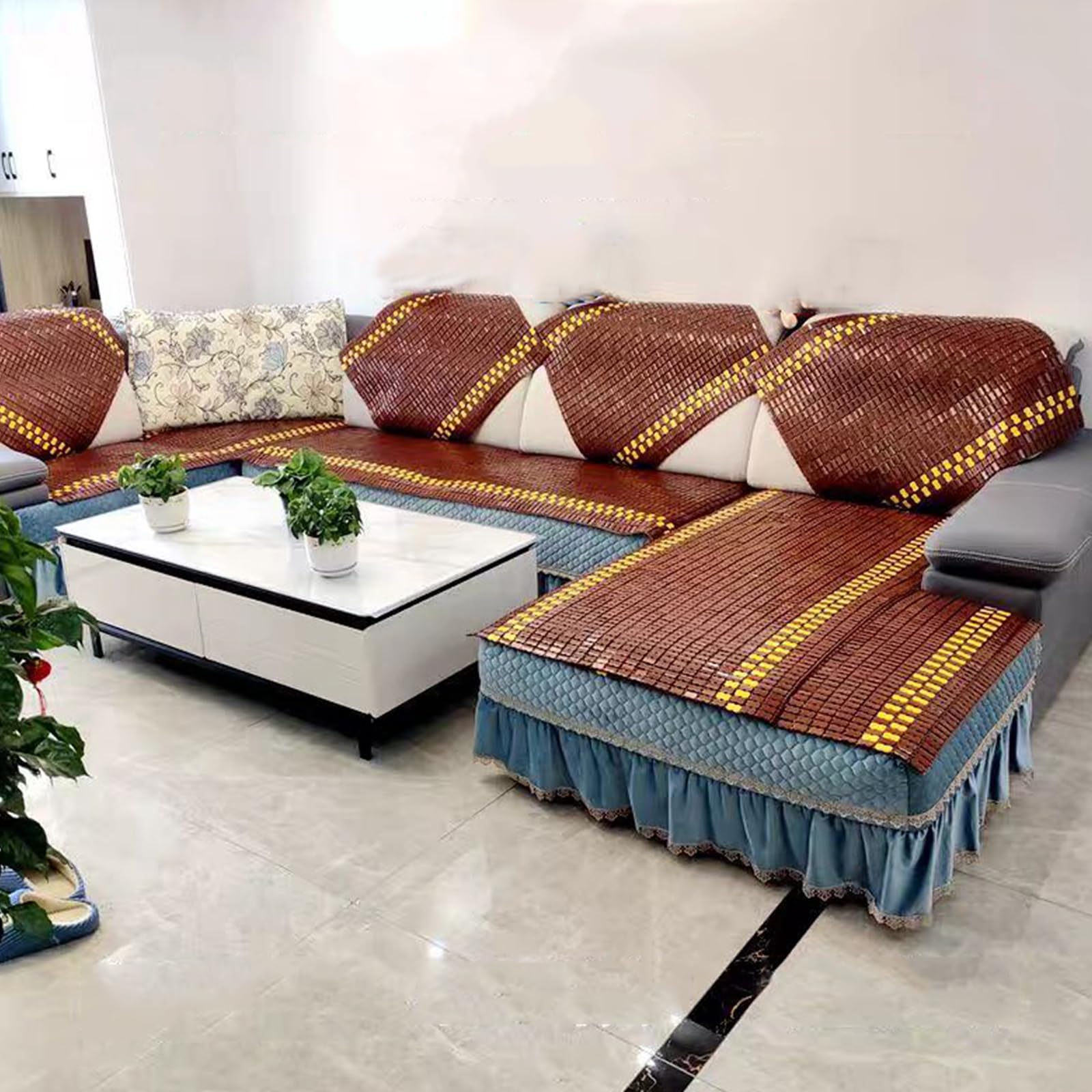 Natural Colchoneta para Bamboo Colchón,Mahjong Esterilla de Bambú de Hielo,Refrescante Transpirable Colchoneta de Verano Plegable,para Sala de Estar,Sofá,Cama,Ancho X Largo (55x180cm)