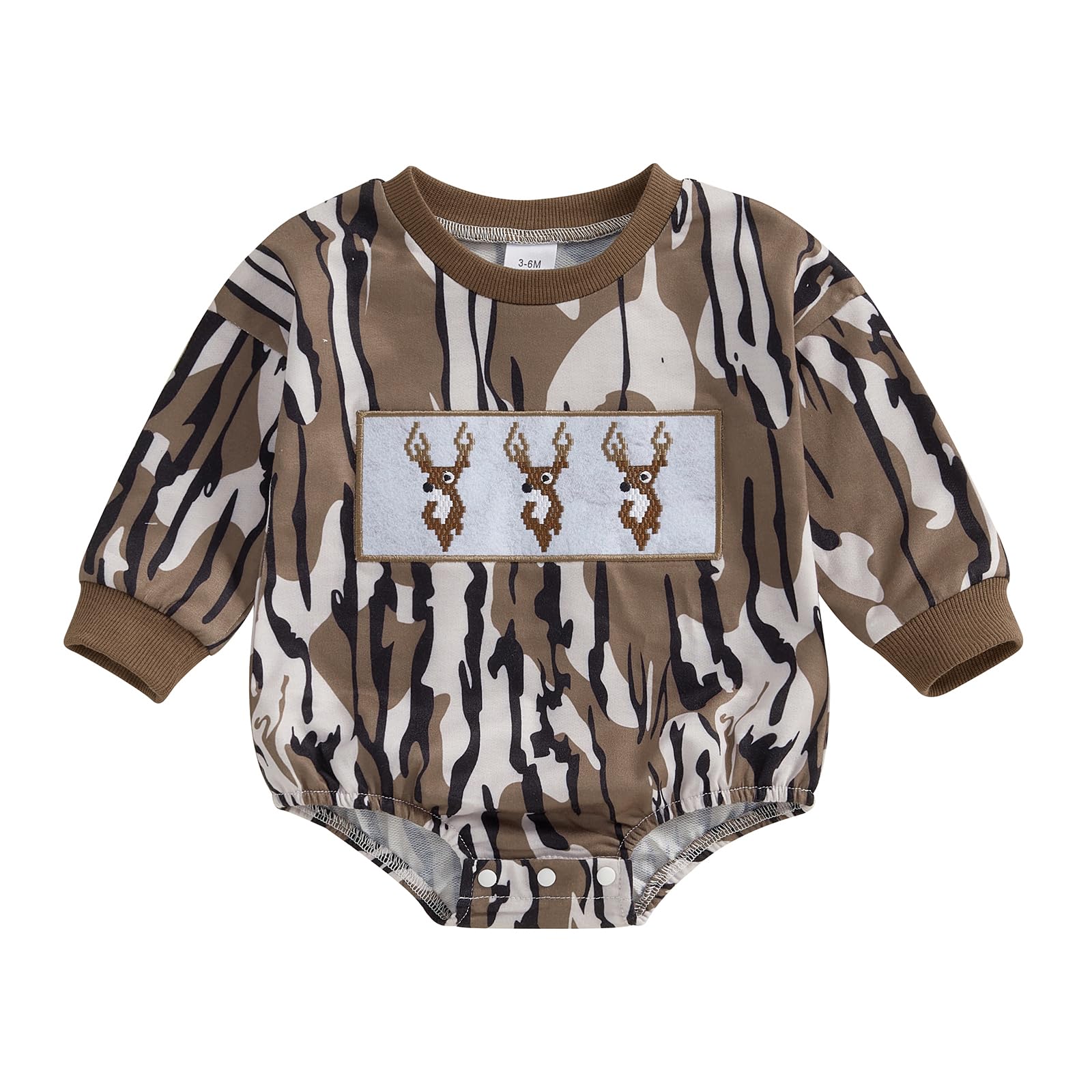 baorji Baby Boys Duck Hunting Clothes Long Sleeve Camo Sweatshirt Romper Oversized Bodysuit Infant Fall Winter Outfits (Brown, 0-3 Months)