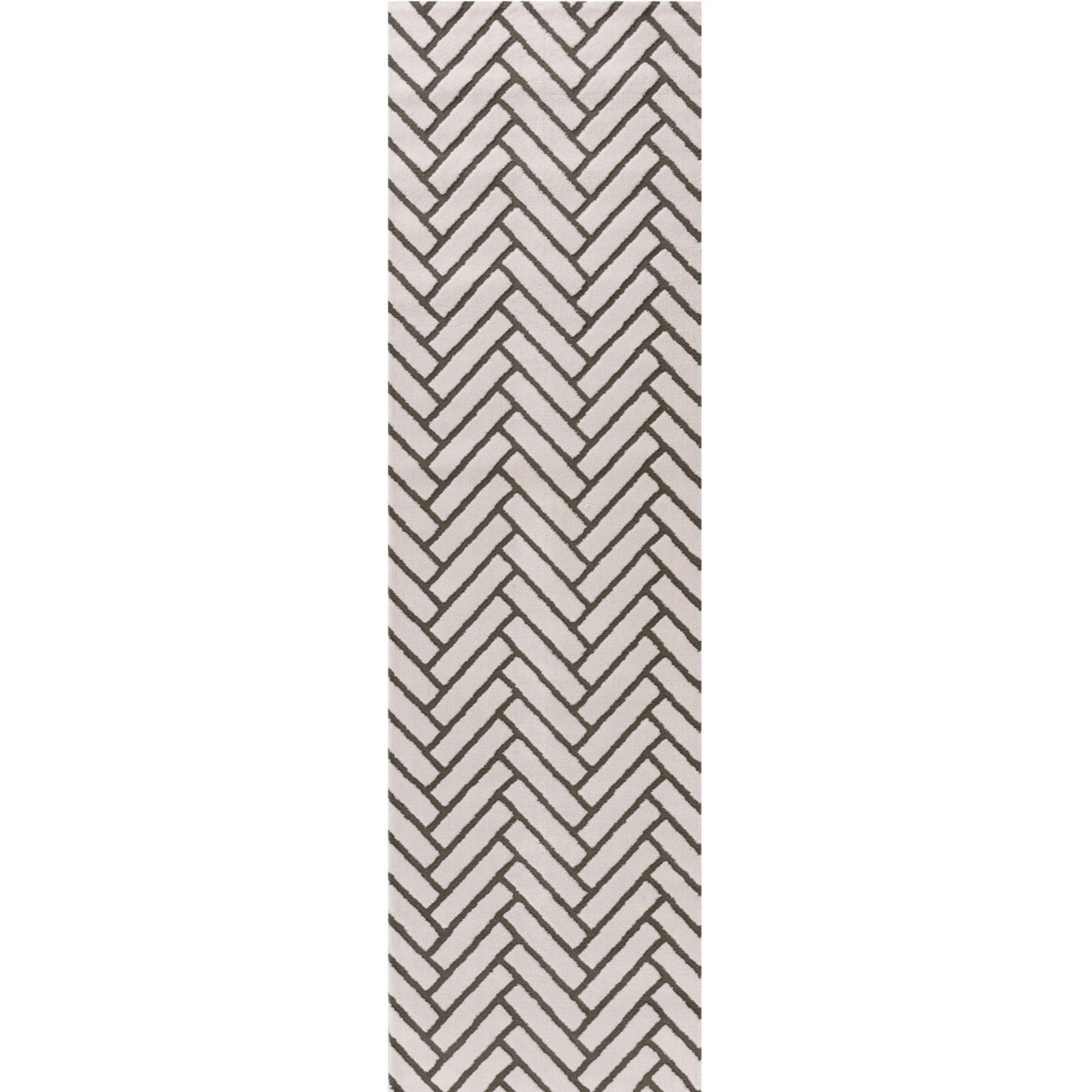 THE RUGS Living Room Rug, Loft Collection – Modern Textured 14mm Soft Pile Area Carpet, Non-Shedding & Easy Care [ Chevron Green, 80x300 cm]