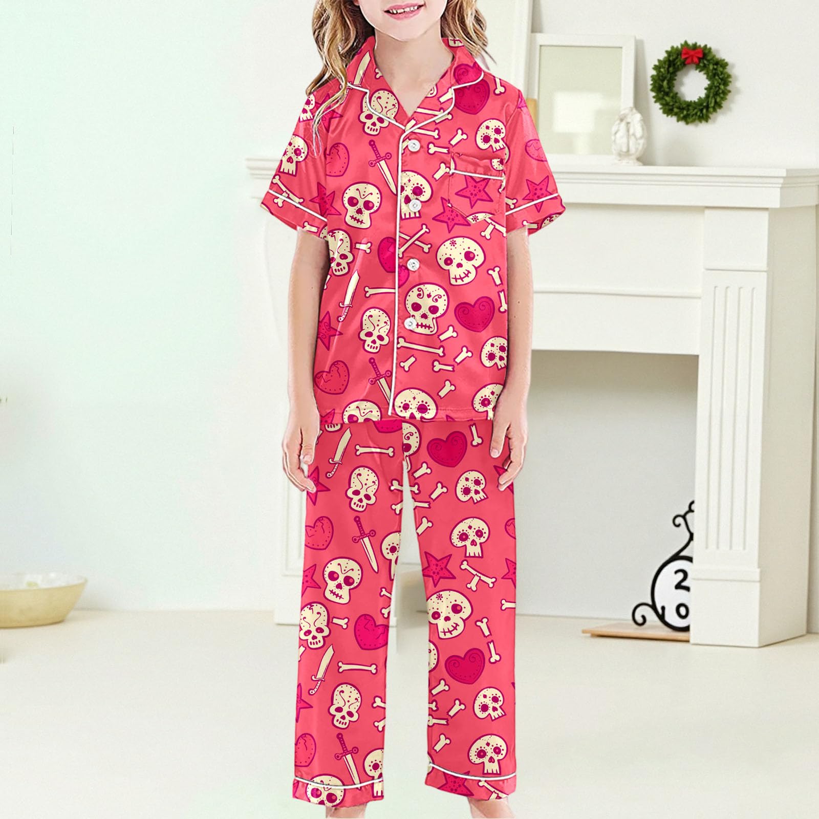 Generisch -Outfit-Set Satin Seide mit Halloween-Print bequeme Loungewear für Alltag Entspannen im Haus ideales -Set für tägliche Nutzung
