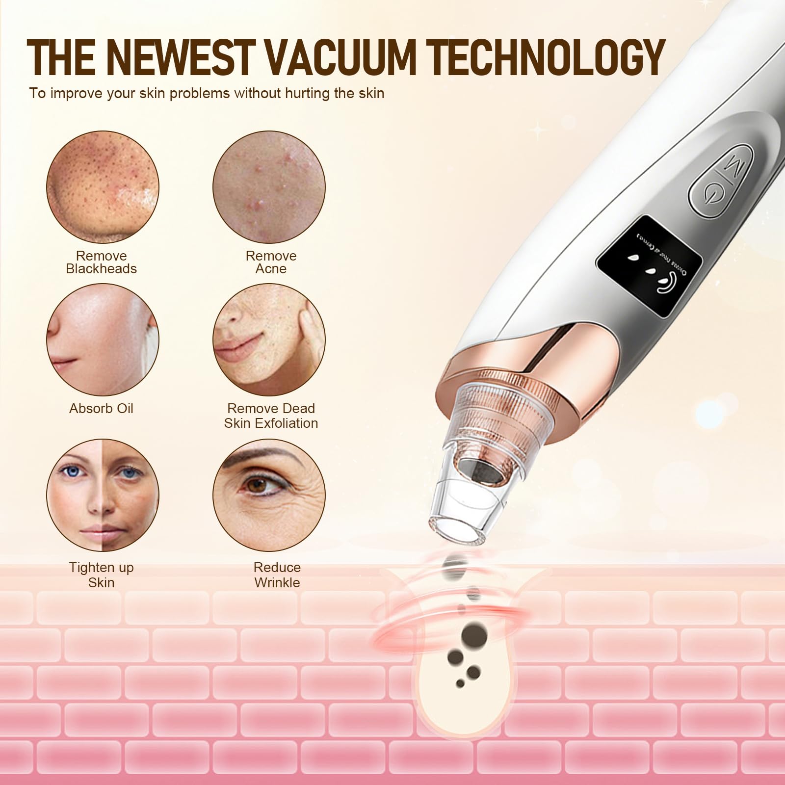 Aspiratore Punti Neri Professionale,Pulitore per Pori con 3 Livelli di Aspirazione e 4 Testine,Elettrico Comedone per Pulizia Viso e Rimozione Pori,Blackhead Remover Vacuum, per Tutti i Tipi di Pelle