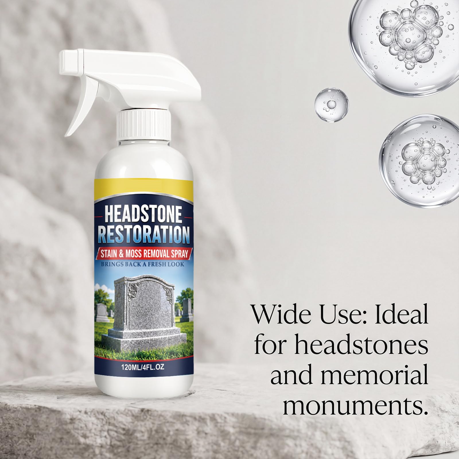Lápida restauración y limpieza en aerosol, lápida monumento limpiador para granito mármol cementerio monumentos, limpieza y elimina la suciedad y el óxido, restauración y protección de lápidas (5PCS)