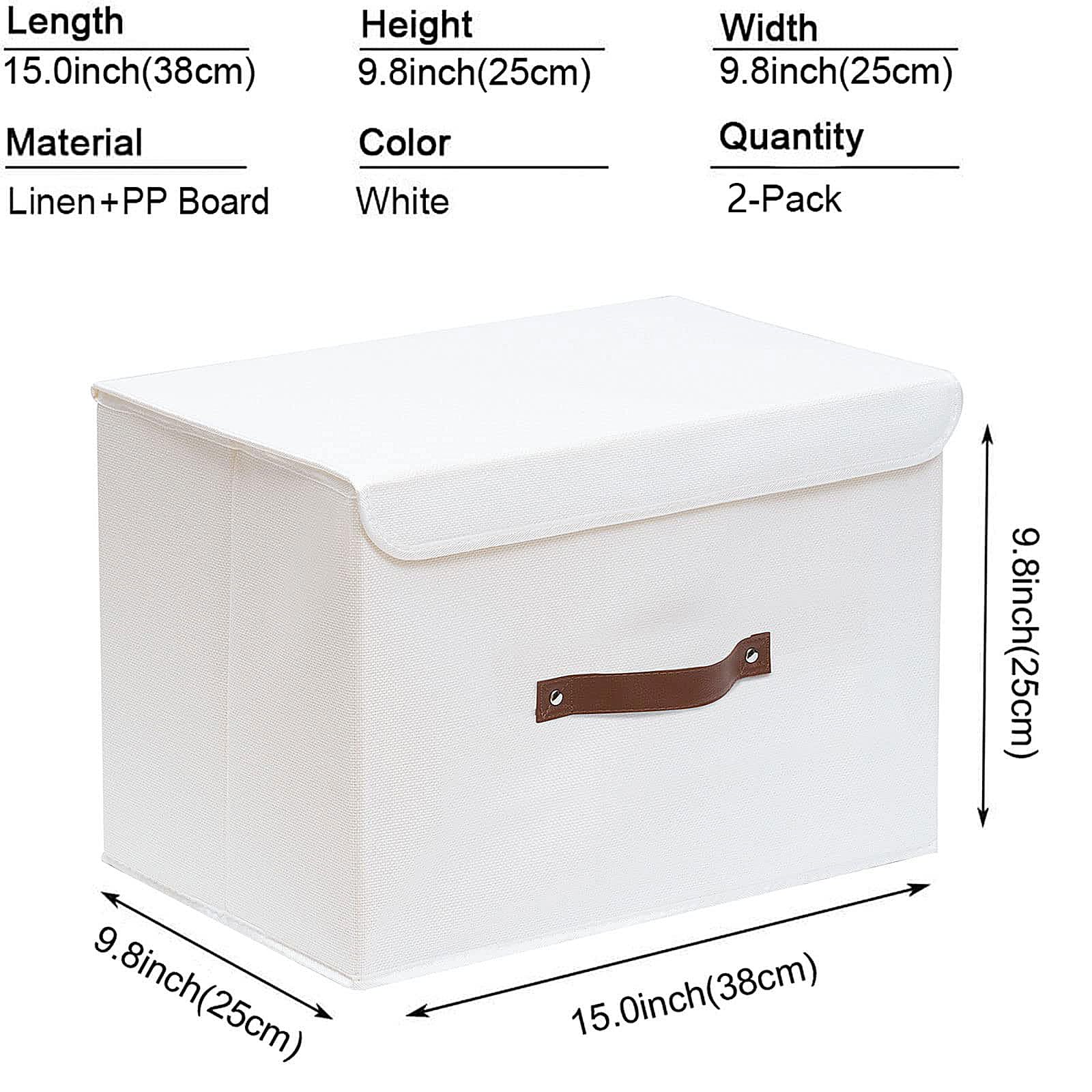 Yawinhe Collapsible Storage Box, Fabric Bin with Lids 2 Pack, Closet Baskets with Handle, for Organizing Clothes 38x25x25cm - Image 4