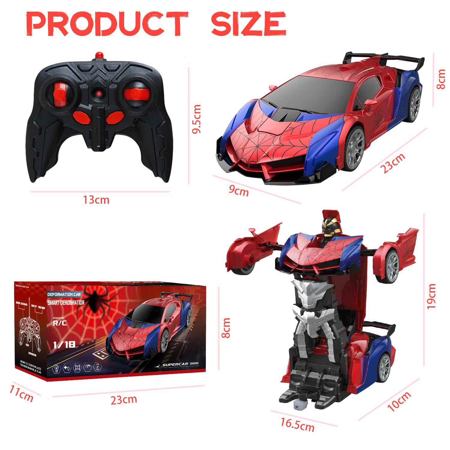 Zabawka samochodowa z pilotem zdalnego sterowania RC Transform SHAREMI od 4 5 6 7 8 9 lat dla chłopców i dziewczynek, 2.4G 360° obrót 2 w 1 robot & samochód z pilotem zdalnego sterowania z pilotem
