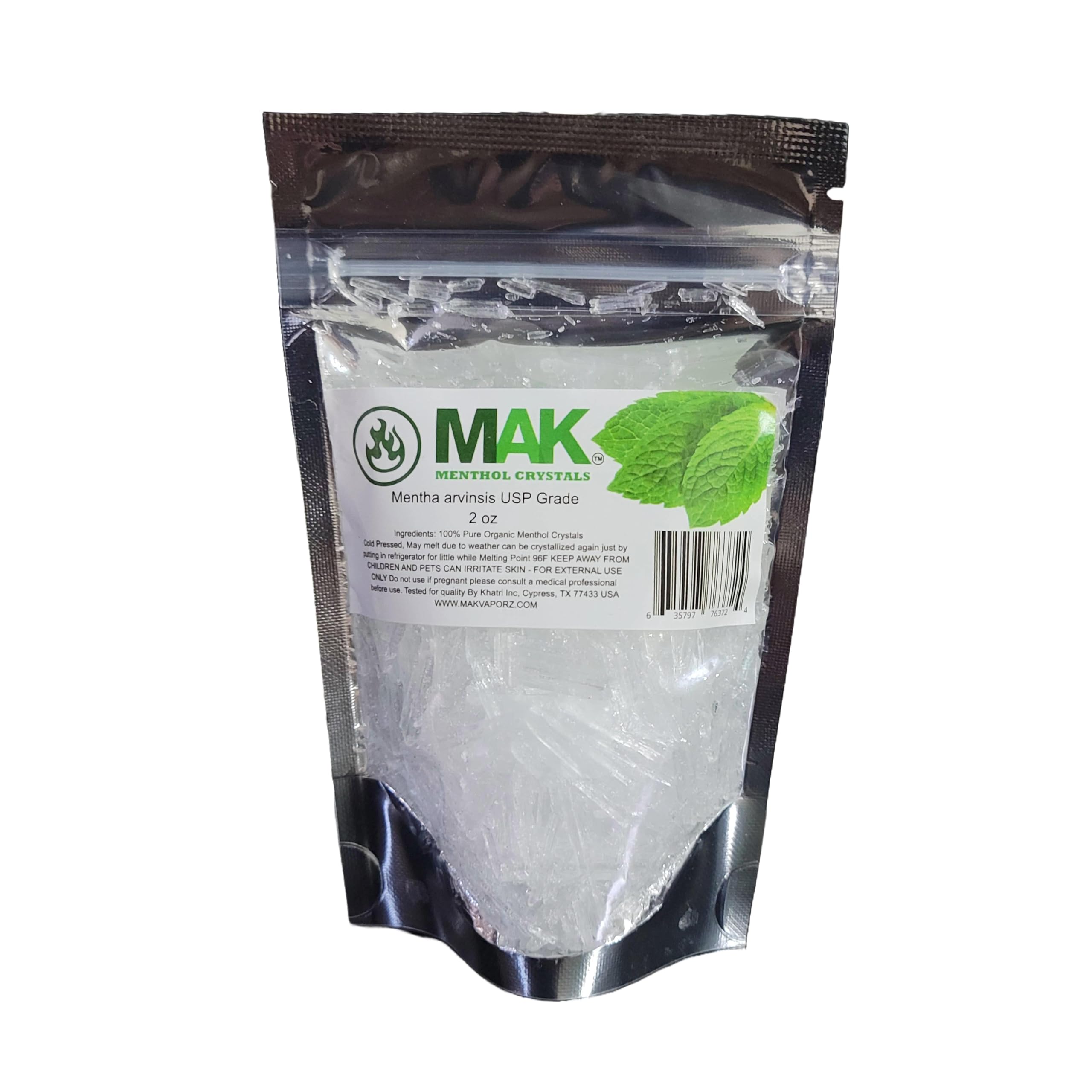 Menthol Crystals 100% Pure Organic Natural Spa Quality in 2OZ Resealable Bag