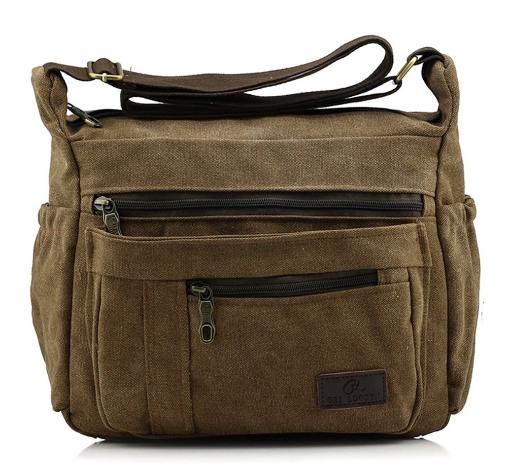 Ecokaki Retro Casual Canvas Shoulder Messenger Bag, Coffee