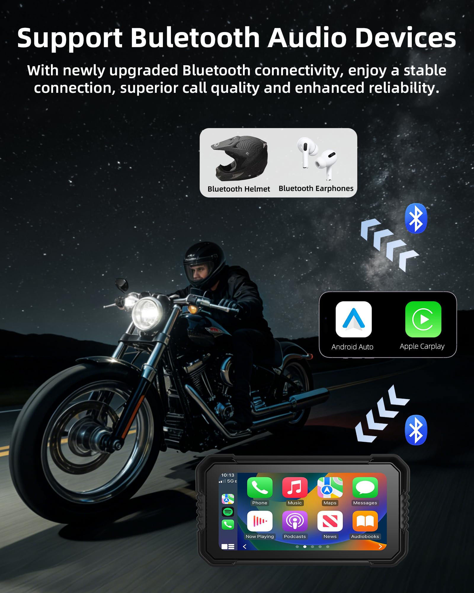 Jansite 6,25 pollici Carplay Moto con TPMS, Schermo Moto Compatibile CarPlay & Android Auto Impermeabile IP67 Navigatore GPS con Bluetooth Assistente vocale