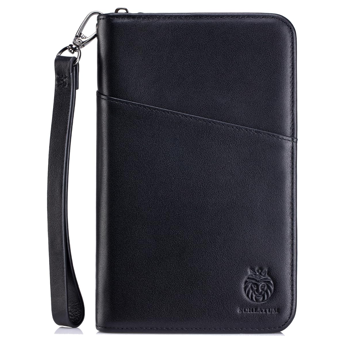 Soporte para pasaporte para viajes familiares con correa, de piel auténtica, bloqueo RFID, para pasaporte familiar para 6 personas, Negro, Large, Retro