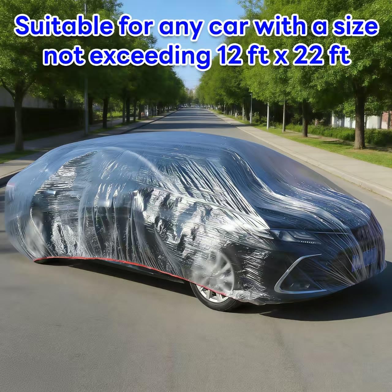 2 Pack Disposable Car Cover Clear Plastic Car Cover Universal Rain Dust Garage Cover with Elastic Band Medium — view 5