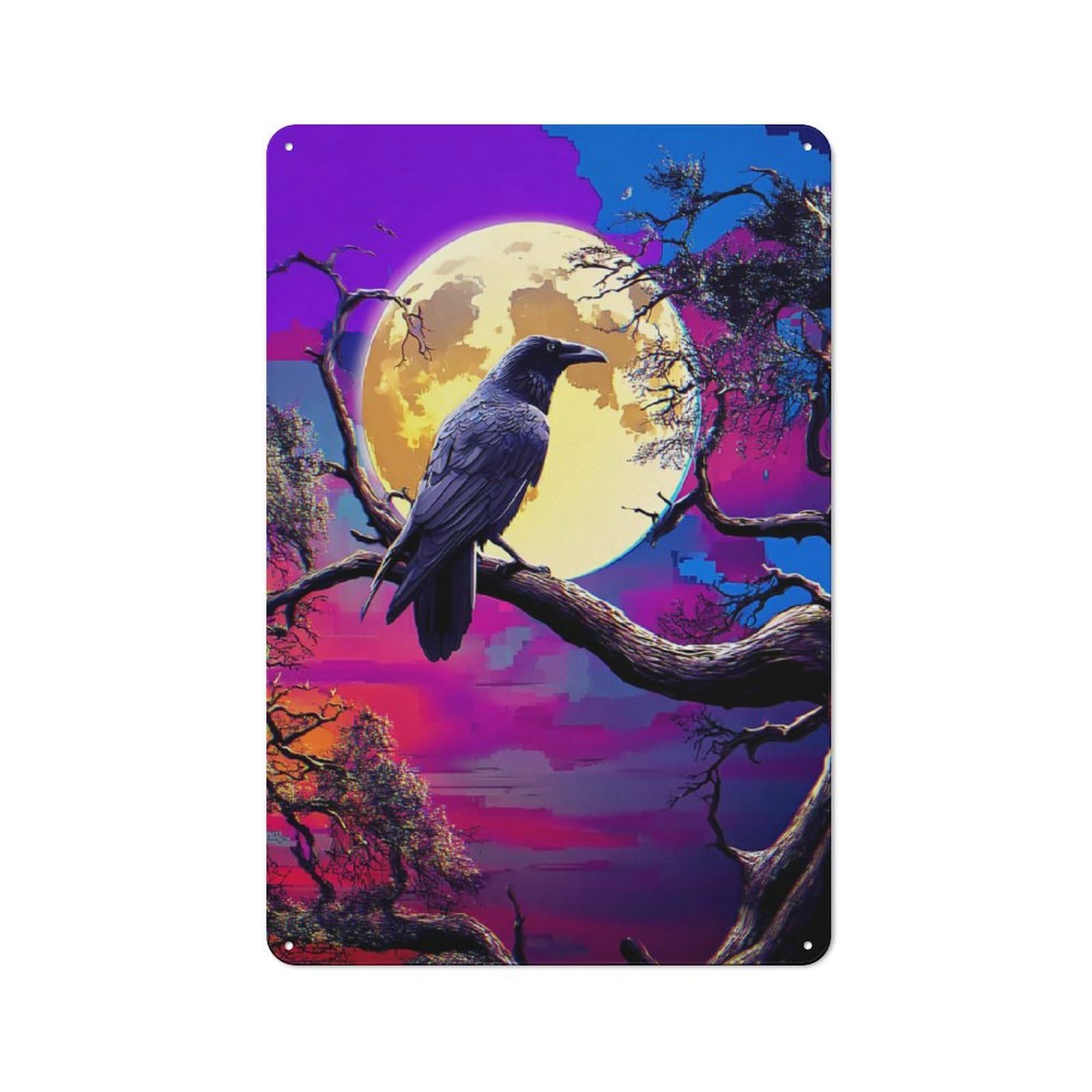 Junmoney Moonlit Raven Silhouette-1 Vintage Metal Wall Sign 30X20cm For Café Or Restaurant, For Metal Sign Collectors, For Garage And Workshop Walls