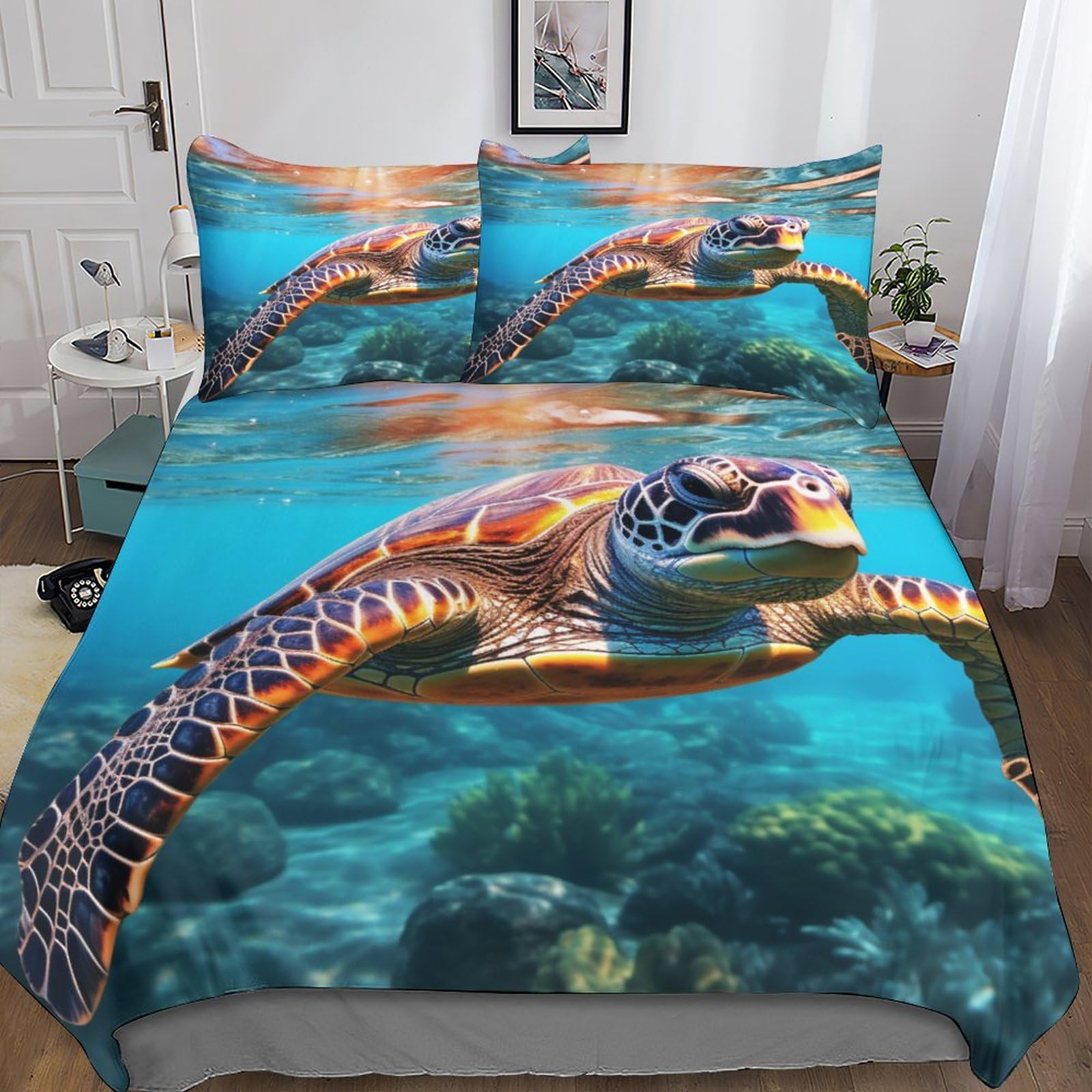 Housse de couette monde maritime imprimée de tortues pour la chambre des enfants et des adultes