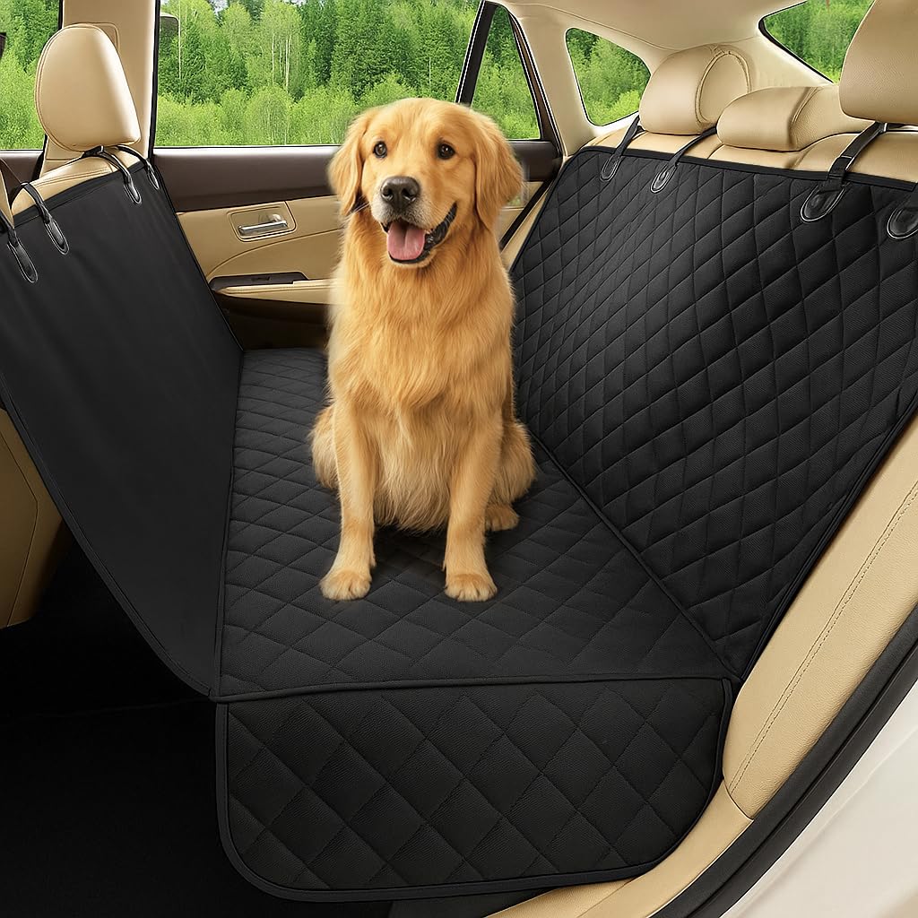 unycos - Funda de Coche para Perros【Tela Oxford con PVC】 Protector de Asiento Trasero, Impermeable, Antideslizante y Resistente para Mascotas, Diseño Universal con Bolsa de Cordón para Viaje