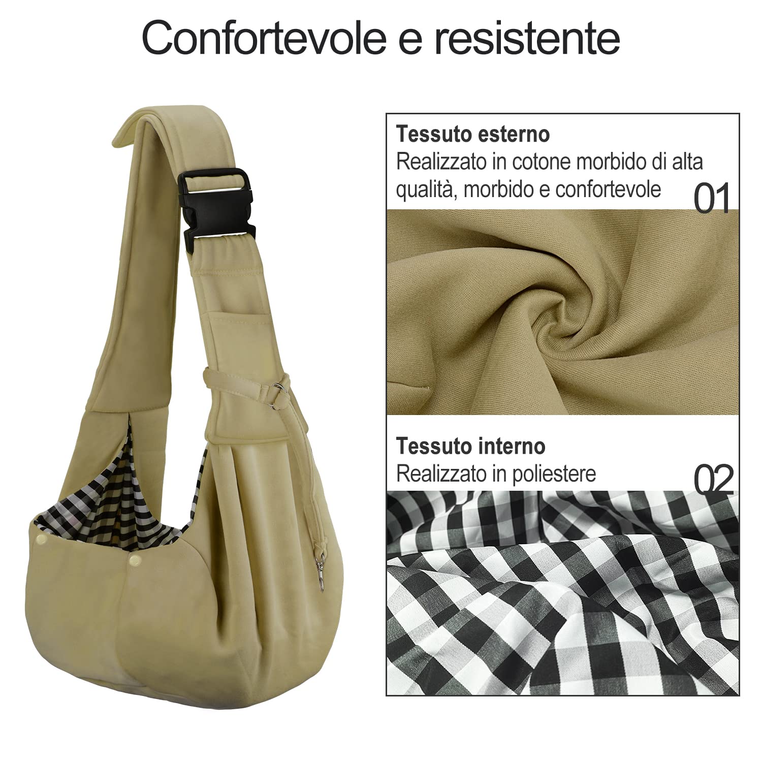 PETLOFT Reversibile Borsa Trasportino Zaino, Borsa da Trasporto per Cani Piccoli, Adjustable Borsa a Tracolla, Cross-Body Pet Sling Carrier con Gancio per Collare per Cane/Gatto Fino a 4.99kg