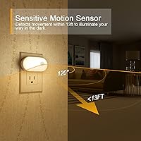 Vista 2 de Lyridz Luz nocturna enchufable con sensor de movimiento, 120LM superior brillante inteligente mini luz nocturna LED, blanco cálido con brillo