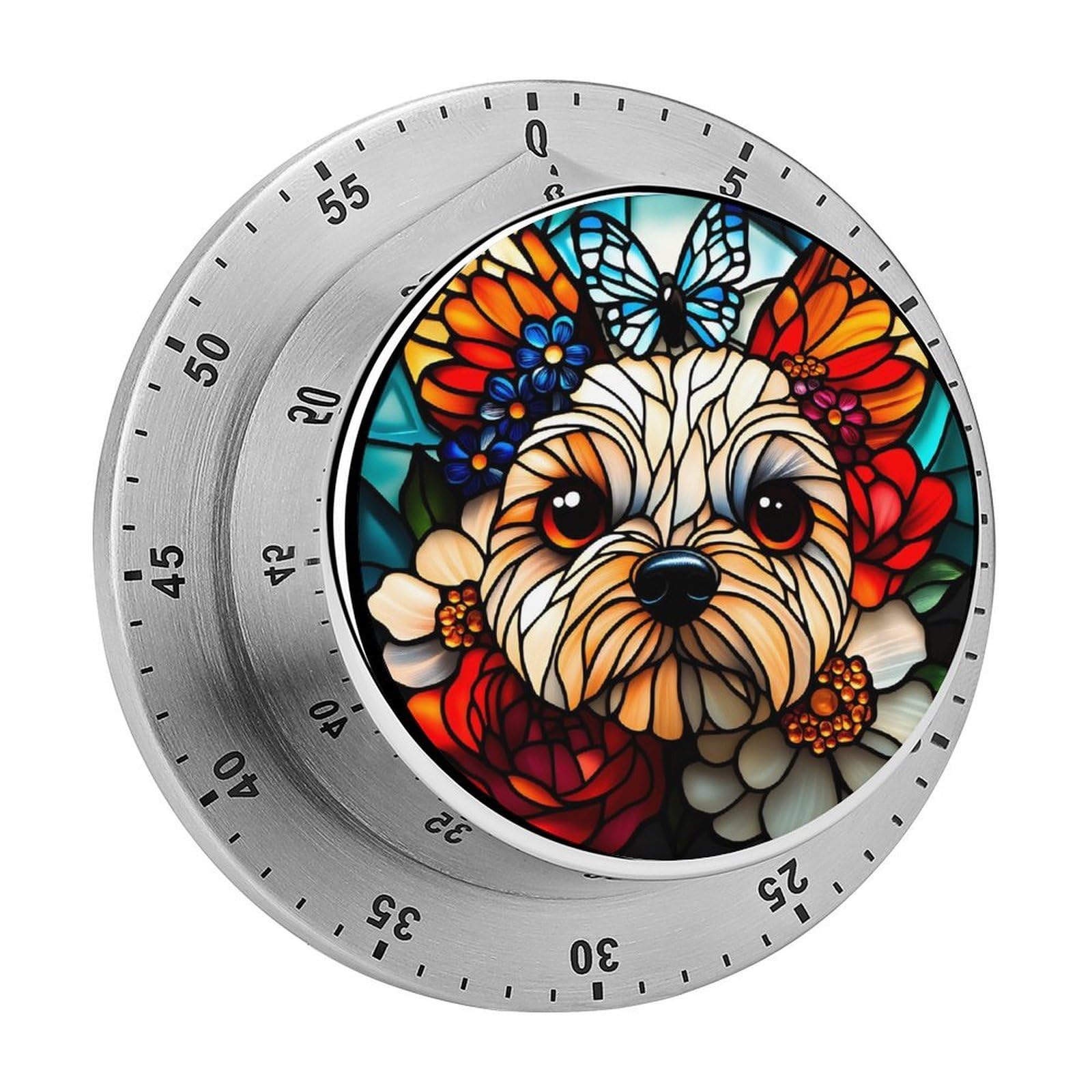 Stained Glass Dog 60 Minute Wind Up Timer,Visual Mechanical Magnetic Timer with Loud Alarm for Kitchen