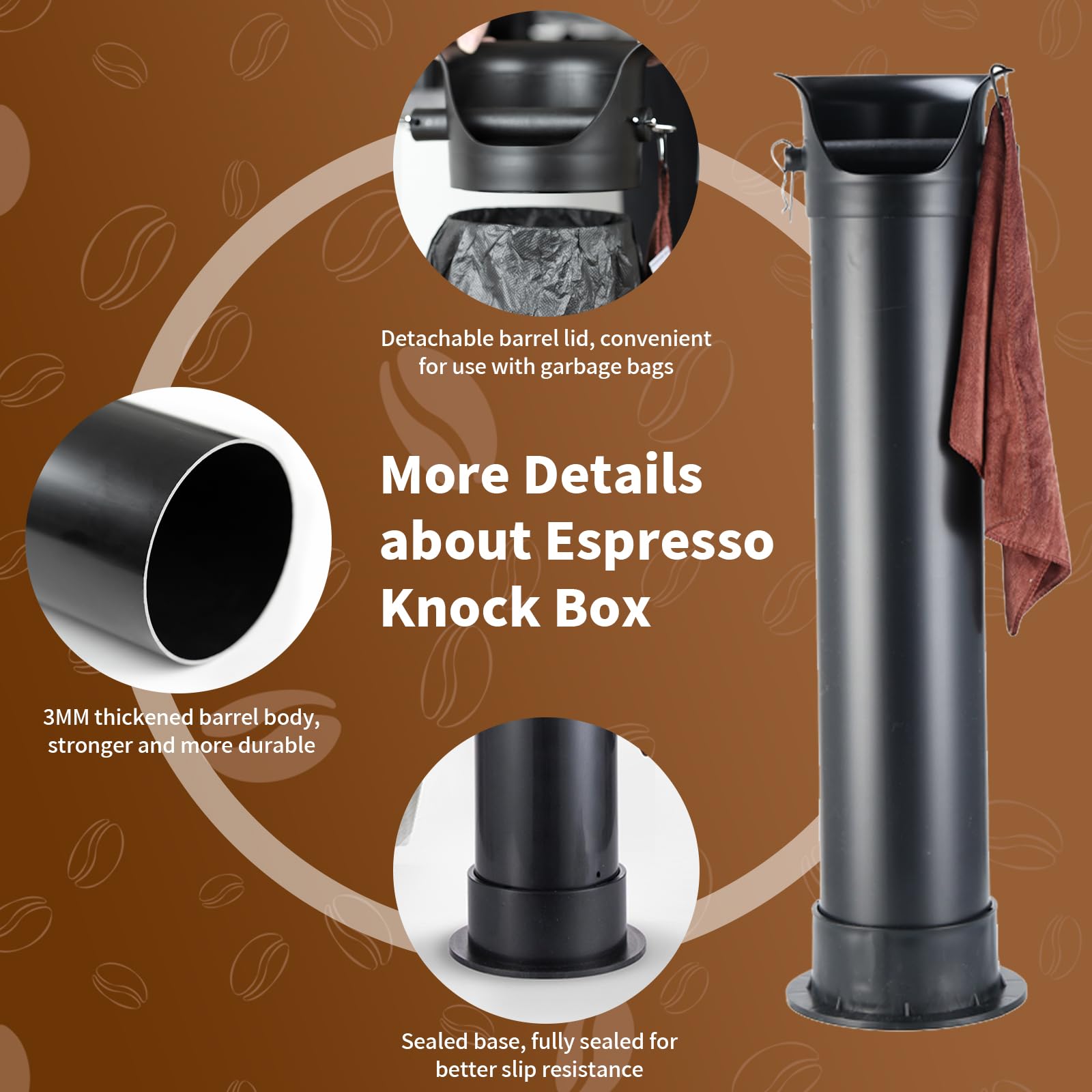 Built-In Espresso Knock Box - Stainless Steel Bottomless Design With Rubber Bar For Quiet Puck Disposal
