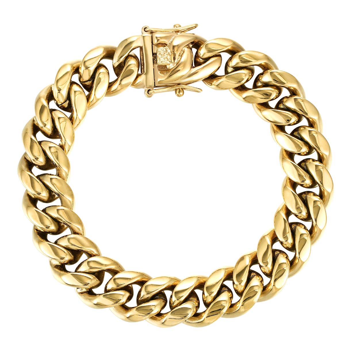 PY BLING Mens Heavy Miami Cuban Link Chain Choker 14k Gold Plated Hip Hop Thick Stainless Steel 8mm-16mm Necklace/Bracelet