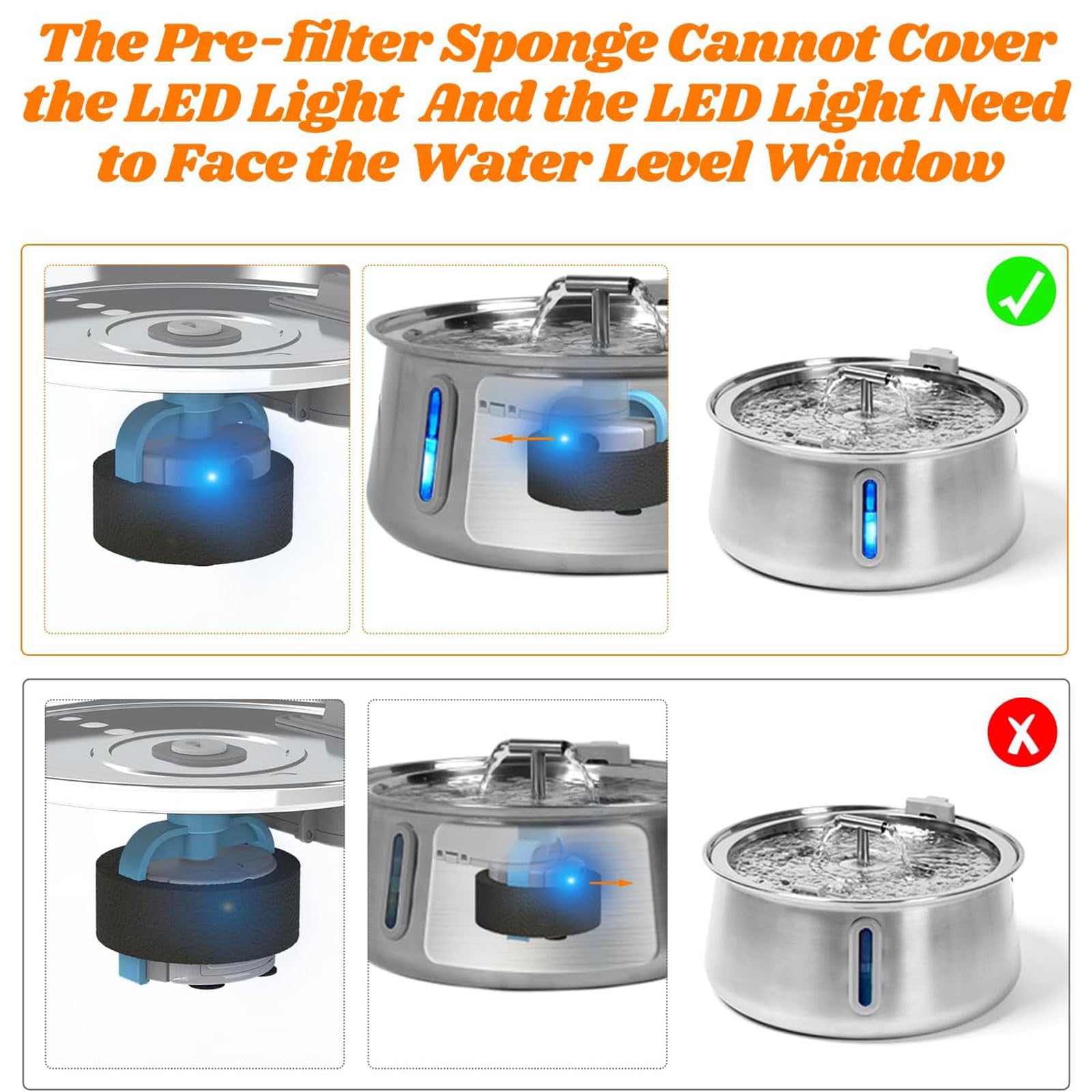 esmen Fuente de Agua para Gatos de Acero Inoxidable, Bomba de Agua de Repuesto ultrasilenciosa con Interfaz USB para Fuente para Mascotas
