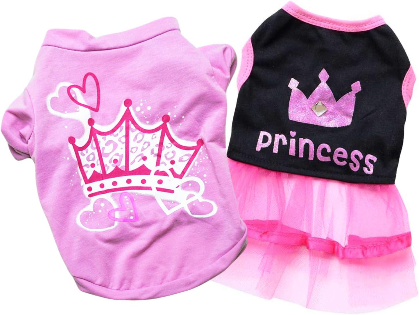Ollypet Pack of 2 Dog Clothes for Small Dogs Dress Girl Puppy Cat Pink Pet Cute Black Summer Apparel Chihuahua Yorkie Outfit M pink
