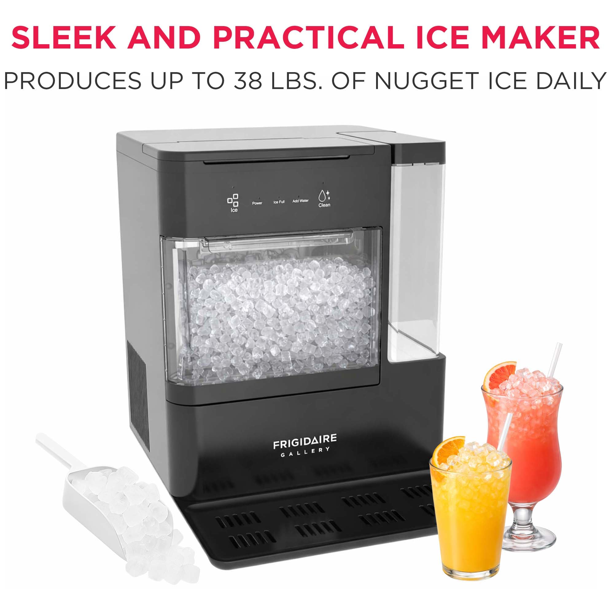 Frigidaire Nugget Ice Maker With Removable Tank, 38lb Daily Ice Production, 2.6 Lb Ice Bin, Countertop Ice Maker With Pull-Out Ice Drawer, Electronic Controls, Ice Scoop & Drip Tray on Fridge.com - View 2