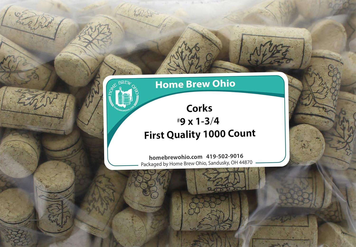 Home Brew Ohio 9 X 1 3/4 First Quality Wine Corks 1000 count