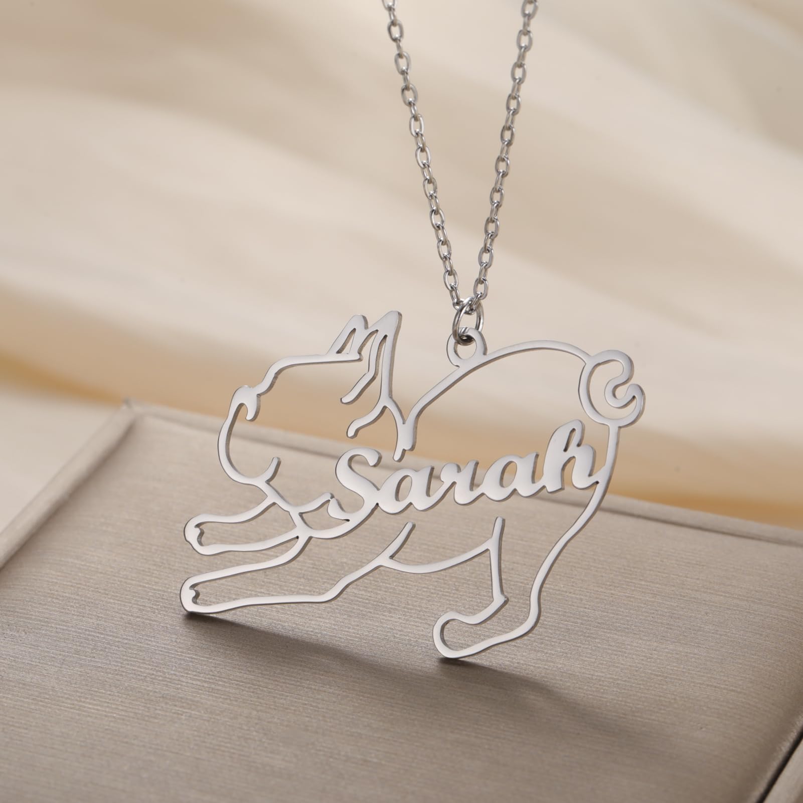 Zierliche individuelle Hundenamen-Halskette, individueller Tiernamen-Anhänger, Dackel, Pudel, Labrador, Deutscher Schäferhund, personalisierter Haustier-Gedenkschmuck