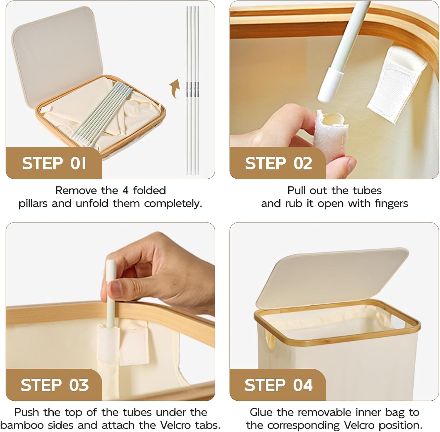 Laundry Basket with Lid, 75L Slim Laundry Hamper with Removable Bag, Travel Dirty Clothes Basket with Bamboo Handles for Bathroom, Bedroom & Laundry Room, Beige