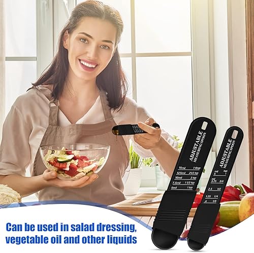 Miniatura 6 de Juego de 6 cucharas medidoras ajustables de plástico y cucharadita de cocina para hornear, cuchara de chef, cucharas medidoras para cocina,