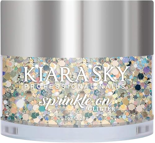 Kiara Sky Arte de uñas con purpurina 3D, colección Sprinkle On de 1 onza, mezcla con acrílico, esmalte de gel o polvo de inmersión, glamour y brillo