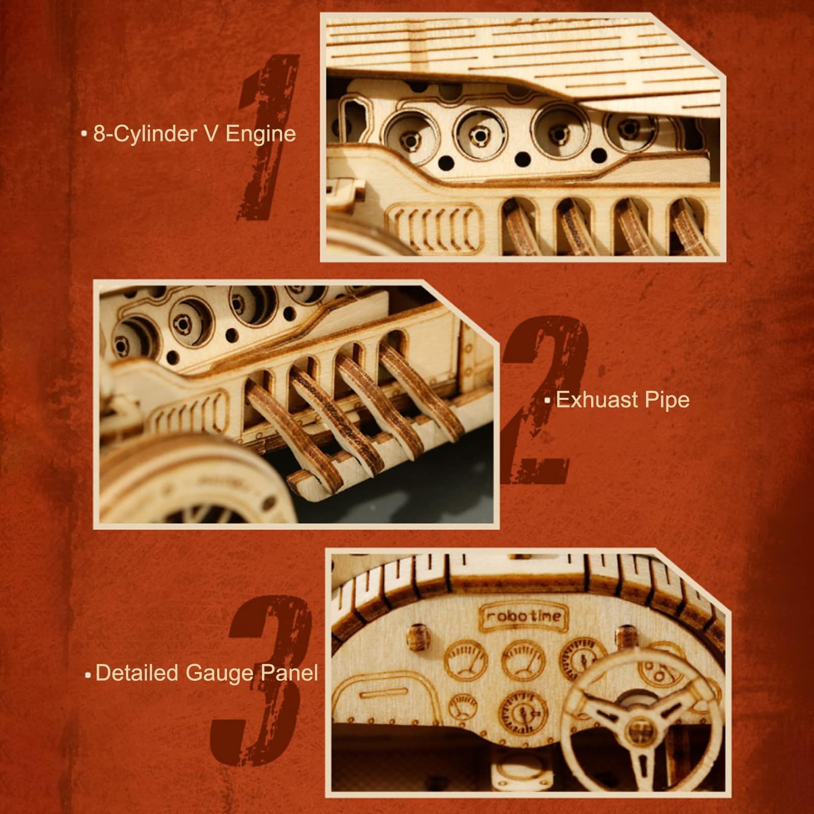 Rompecabezas de madera 3D para adultos, modelo de coche mecánico, kit de vehículos de construcción de bricolaje, juguetes para rompecabezas de cerebro, regalo para hombres y mujeres en 3