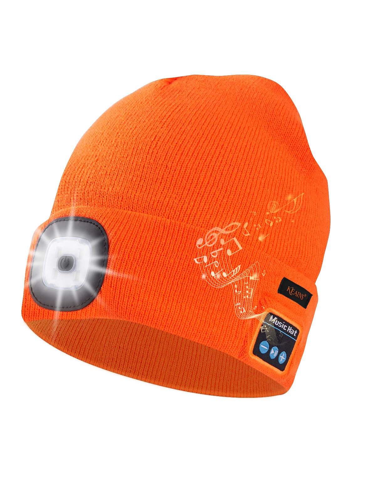Keains Bluetooth Beanie with Light, Musical Knit Hat with Headphones and Built-in Speaker Mic, Gifts for Men Women Dad