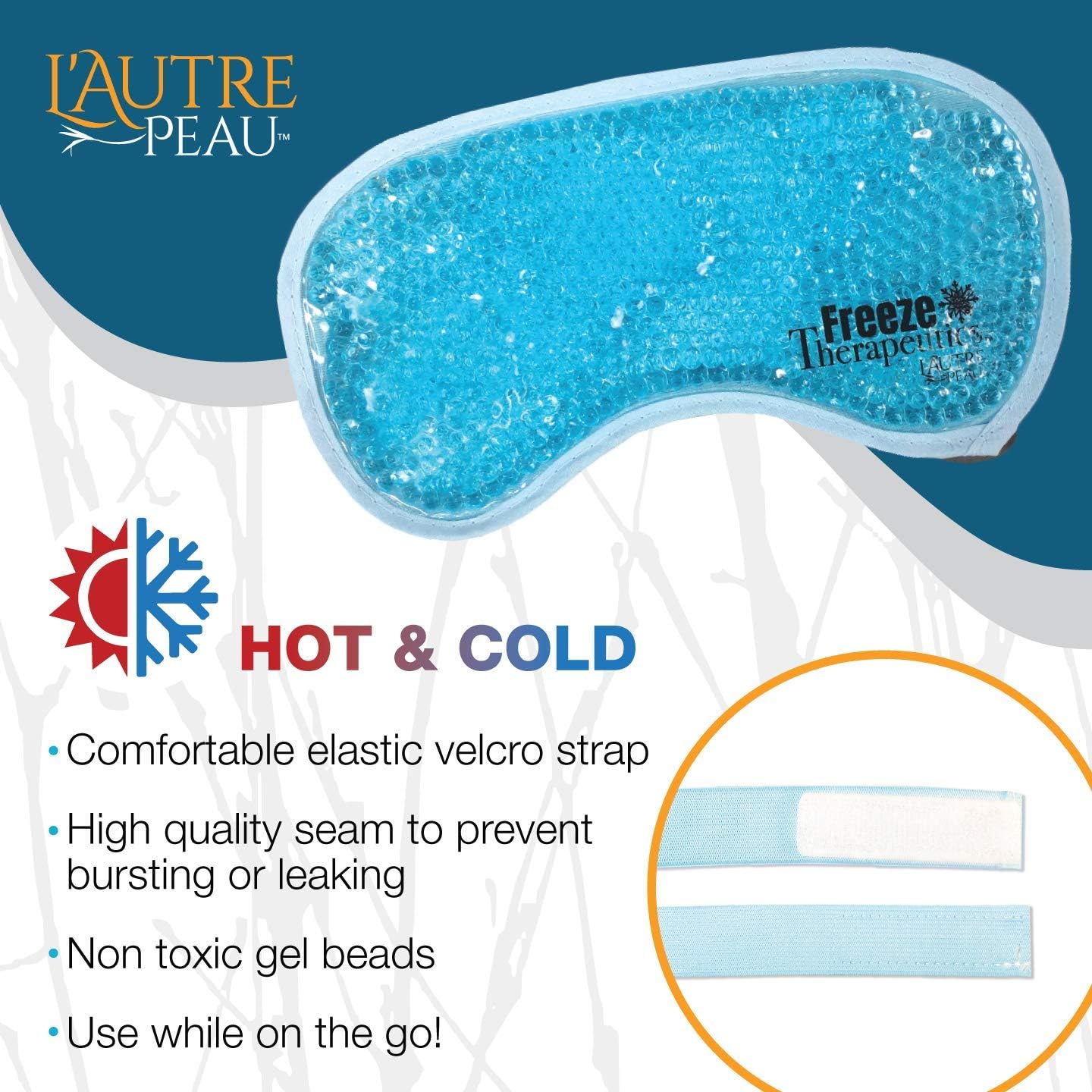 USA Merchant - Hot/Cold Plush Gel Bead Relief Wrap | Freeze Therapeutics by L'AUTRE PEAU | Hot Or Cold Reusable Ice Packs with Flexible Beads (Blue Full Eye Mask) - Image 3