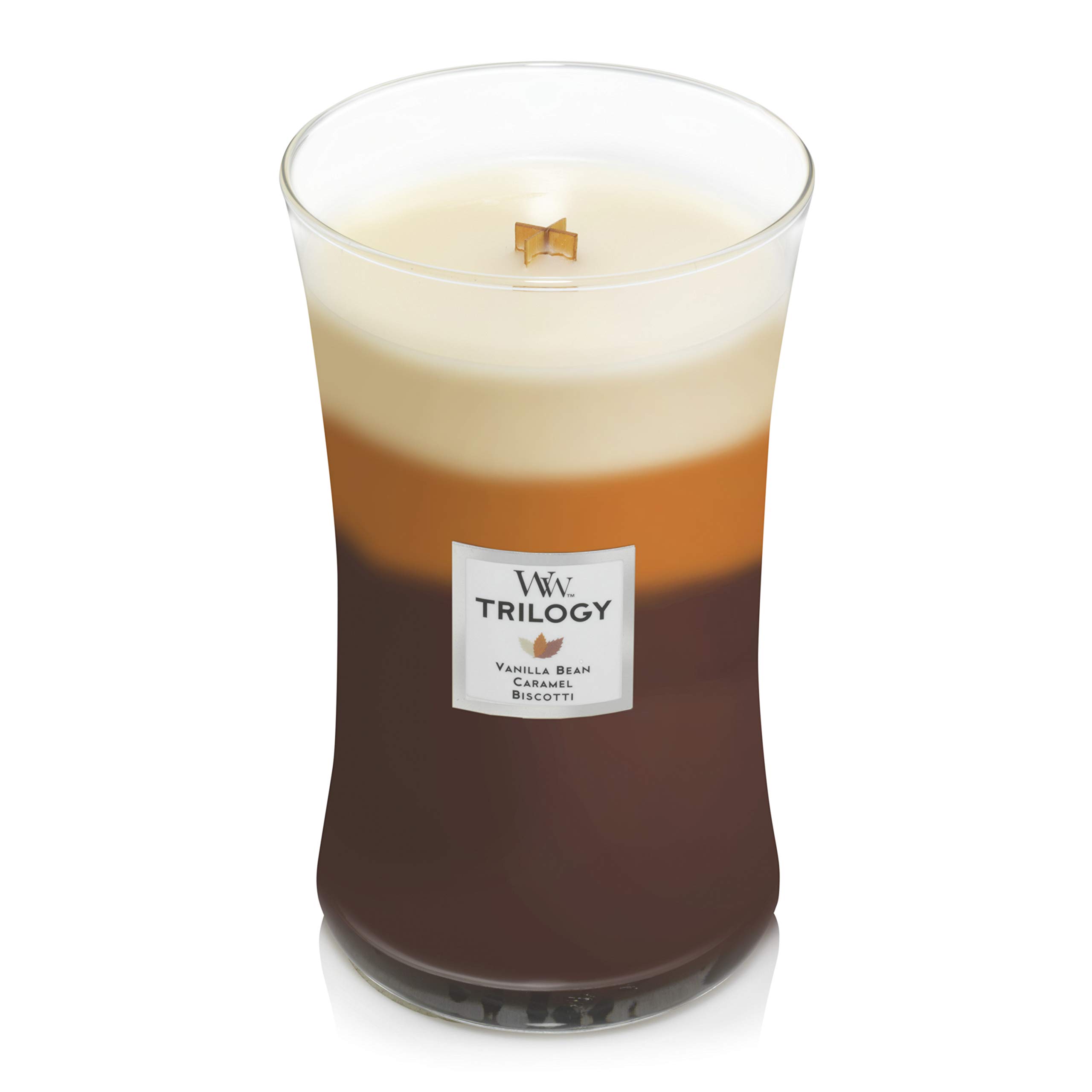 WoodWick candela grande profumata con stoppino scoppiettante | White Teak | Durata Fino a 130 Ore & Trilogy candela grande profumata con stoppino scoppiettante | Dolci al caffè | Durata Fino a 130 Ore