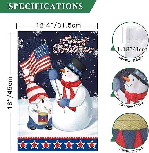 Miniatura 6 de XERY Bandera de jardín de Navidad de 12 x 18 pulgadas, de doble cara, bandera estadounidense de vacaciones de invierno, banderas decorativas para