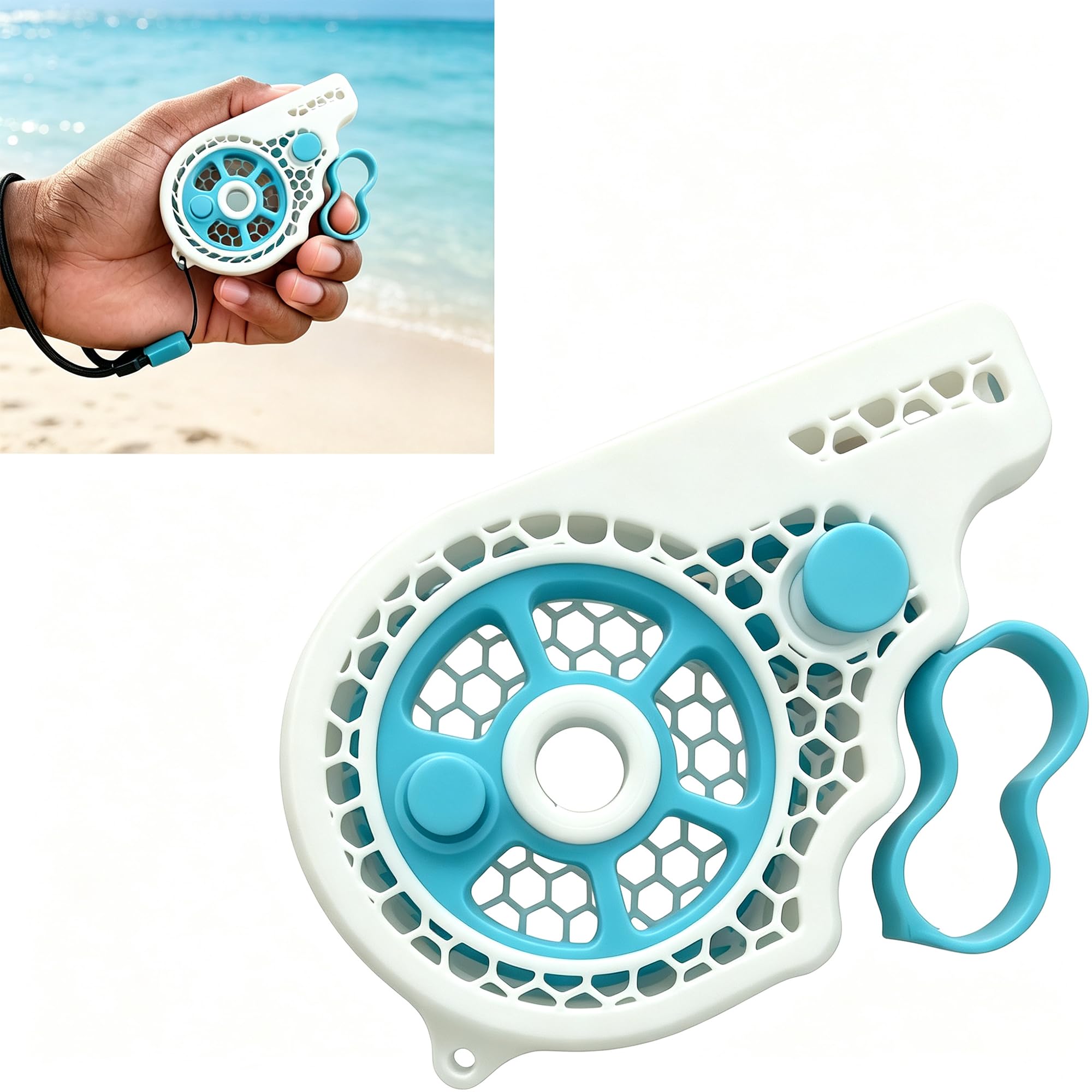 Pocket Fishing Reel Hand Line Spool Set Ultralight Honeycomb White Blue