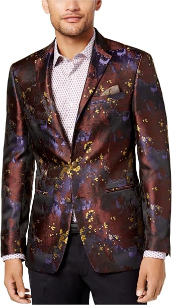 Tallia Mens Abstract Floral Two Button Blazer Jacket