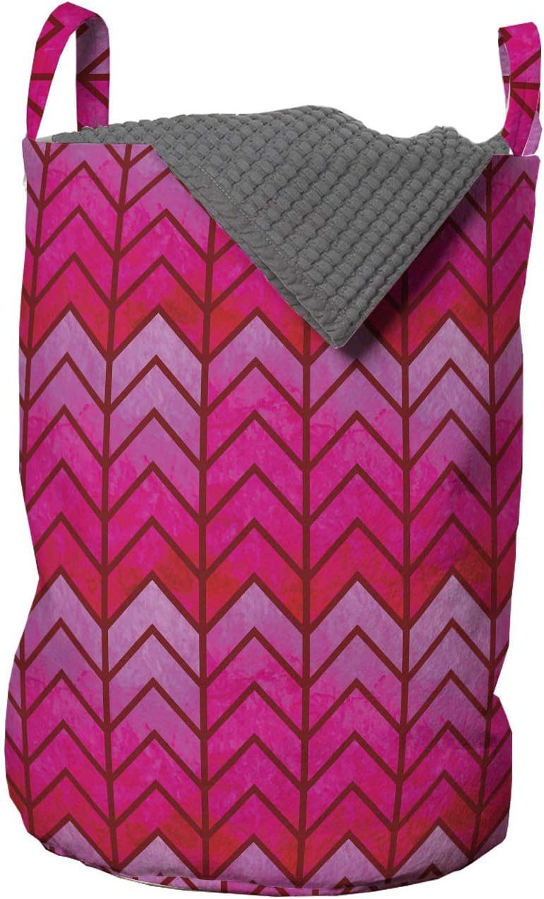 Lunarable Chevron Laundry Bag, Surreal Chevron Pattern Geometric Vibrant Colored Ornamental Illustration, Hamper Basket with Handles Drawstring Closure for Laundromats, 13" x 19", Magenta Red Violet