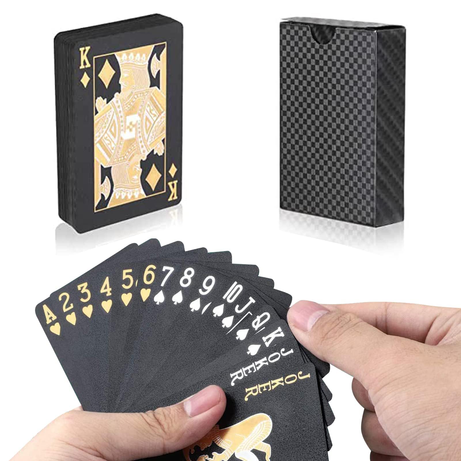 Black Gold Playing Cards, Waterproof Deck of Cards, Cool Plastic Playing Cards,Poker Cards for Play Table Games with Family and Friends Gift Party Game (Black)