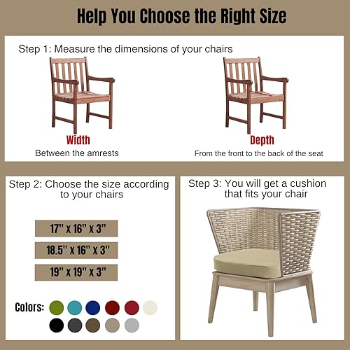 Miniatura 4 de idee-home Juego de 4 cojines para sillas de exterior, cojines impermeables para muebles de patio con lazos, 3 pulgadas de grosor, cojines de asiento