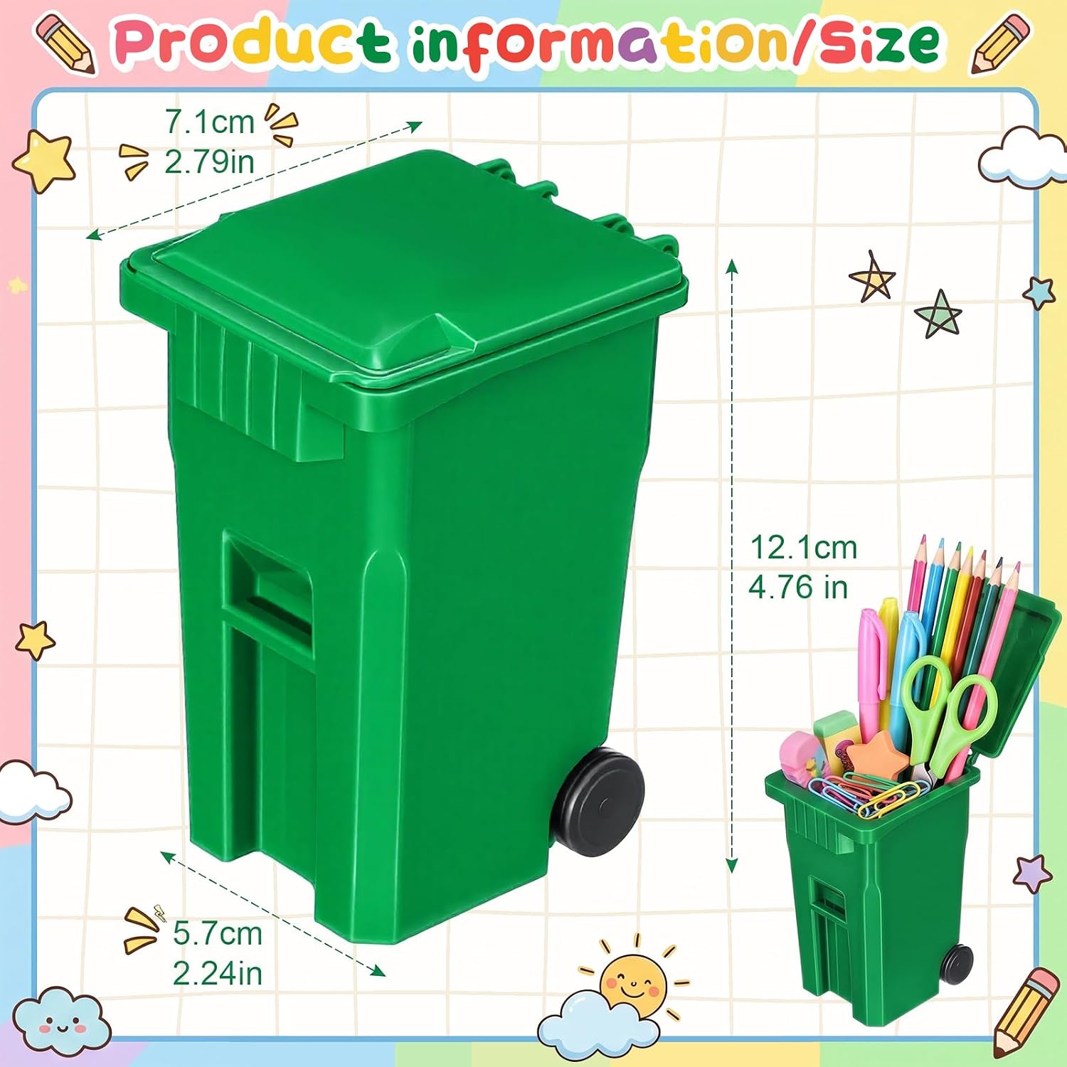 8 Pcs Green Mini Trash Cans Desk Garbage Truck Party Favor image 2
