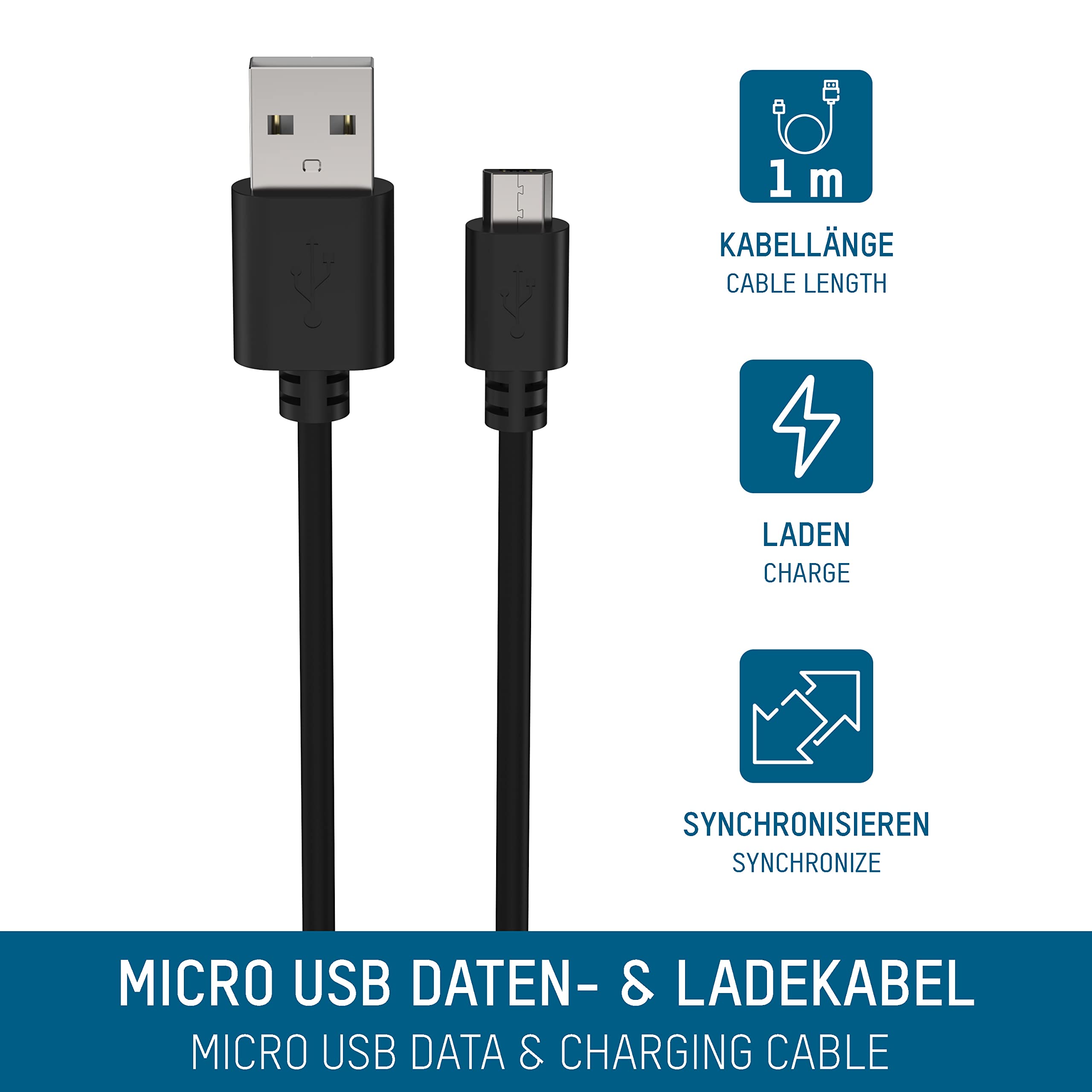 Ansmann Micro USB Cable 100 cm Charging Cable for Smartphone Tablet - Image 2