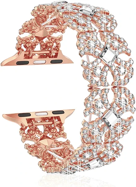 KAGREC Bling Watch Band Compatible with Apple Watch 38mm 40mm 41mm 42mm 44mm 45mm 46mm for iWatch SE Series 10 9 8 7 6 5 4 3 2 1 Ultra, Rhinestone Apple Watch Band Diamond Dressy Bracelet Women