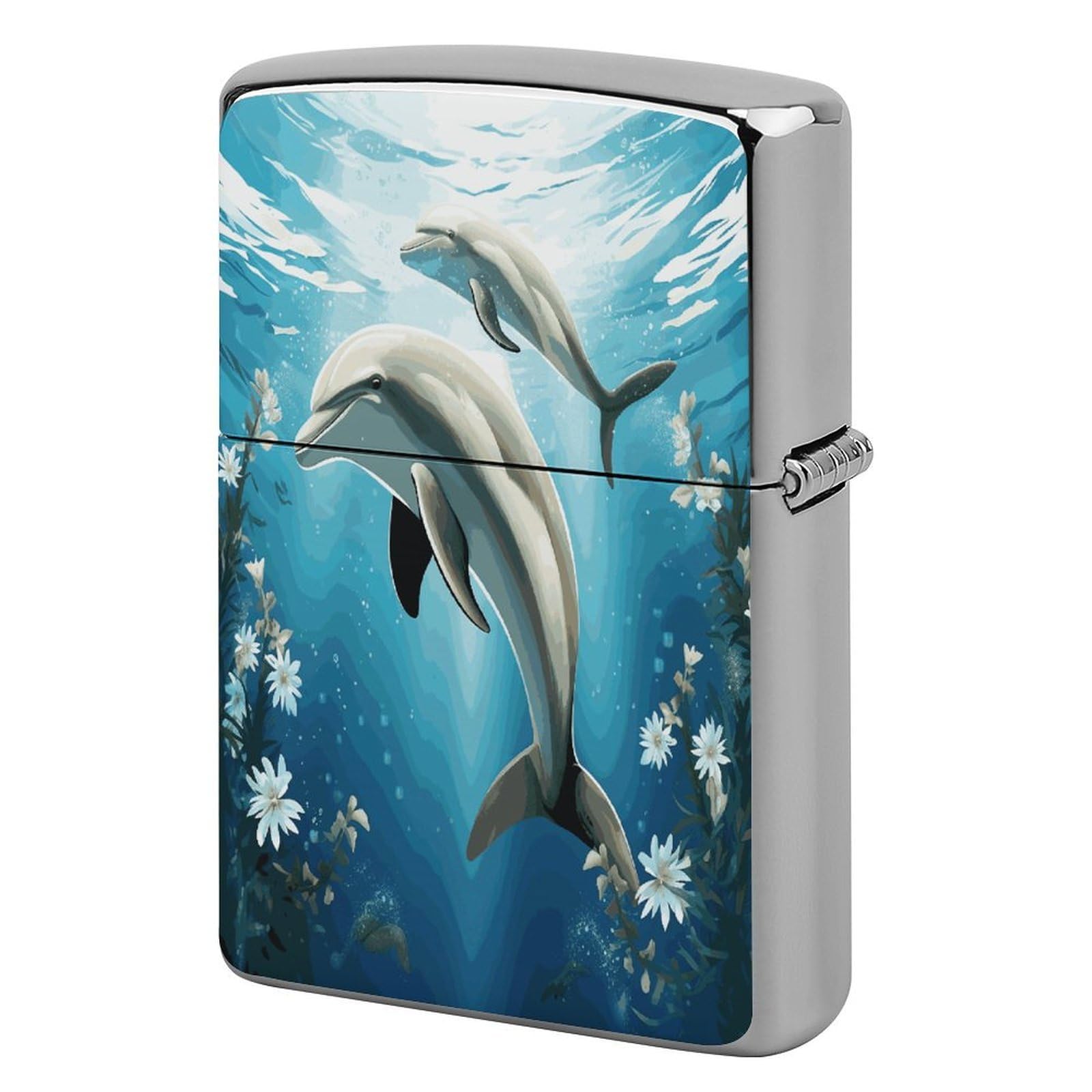 Fekiloot Style Kiss Dolphin Tale Lighter Case Cover Metal Lighter Case