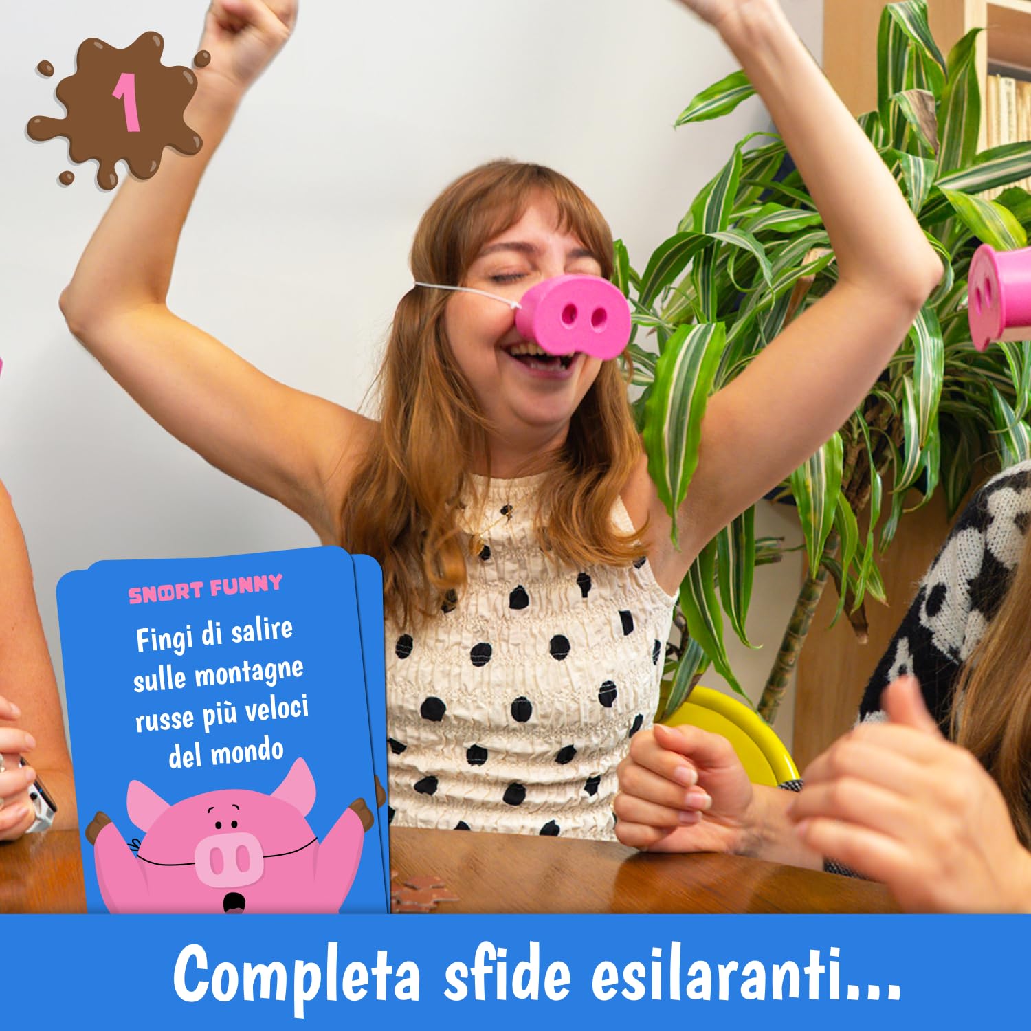 Snort Funny - Chi Ride Perde - Giochi Da Tavolo Adulti e Bambini - Con 150 Carte Sfida, 5 Musetti Di Maiale E Gettoni - Divertente Gioco Da Tavolo Per Tutta La Famiglia - Da 4-8 Giocatori - Età 8+