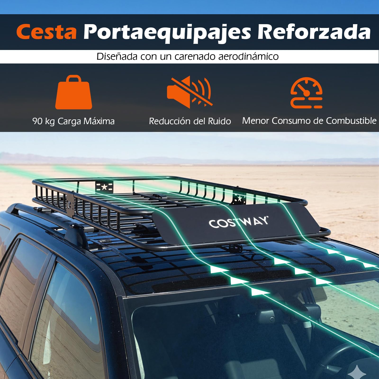 COSTWAY Cofre Techo Coche 425L, Cofre de Techo para Vehículo con Bolsa Impermeable de de Almacenaje, Carga 90 kg, Portaequipajes Universal con Correas de Trinquete para SUV, Camión, Berlina