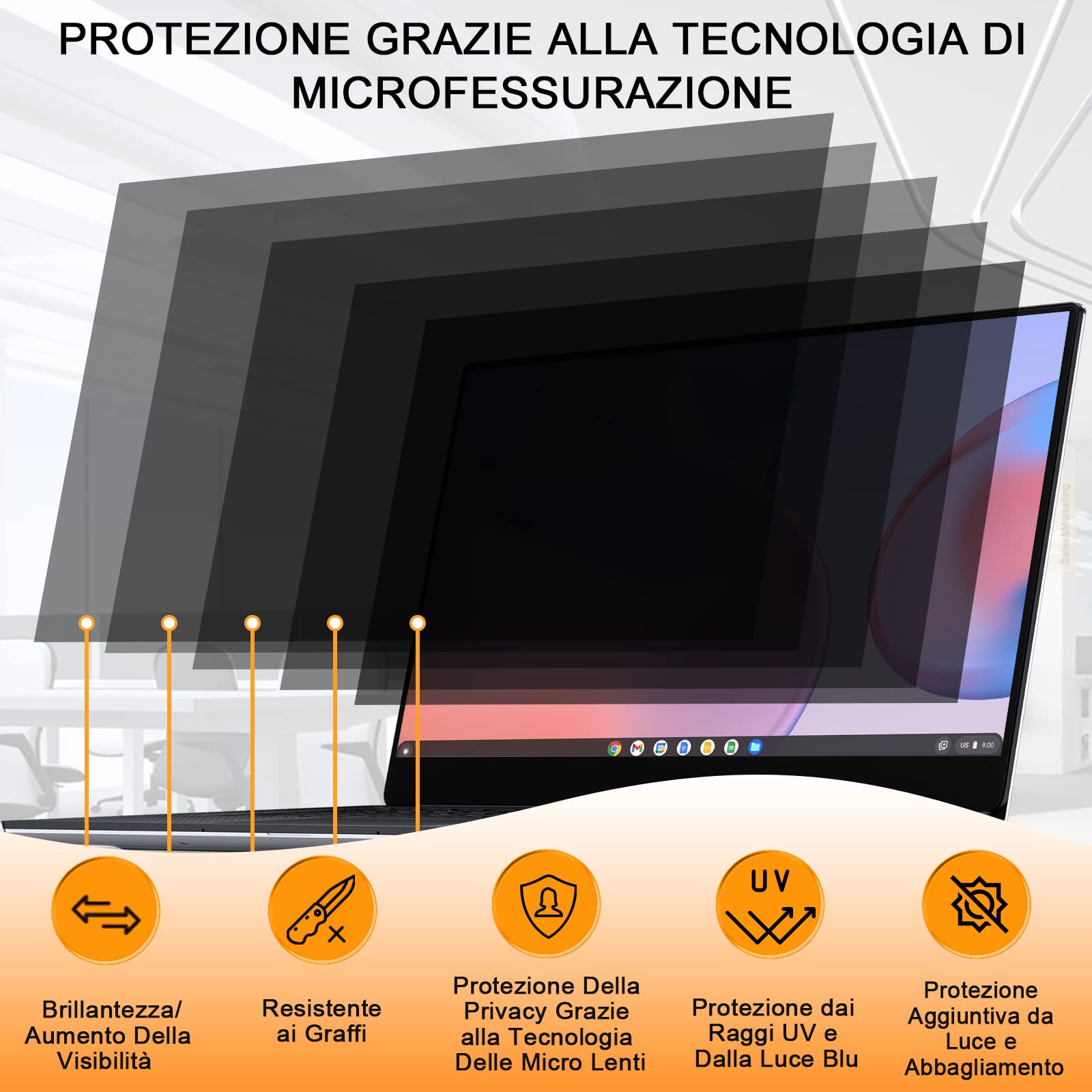 Filtro Privacy Schermo 13.3 Pollici, Pellicola Privacy Filter Compatibile con HP/Dell/Acer/Lenovo/Thinkpad/Samsung/ASUS/Sony, Rimovibile Pellicola de Protezione, Filtro Luce Blu PC per 16:9 Laptop