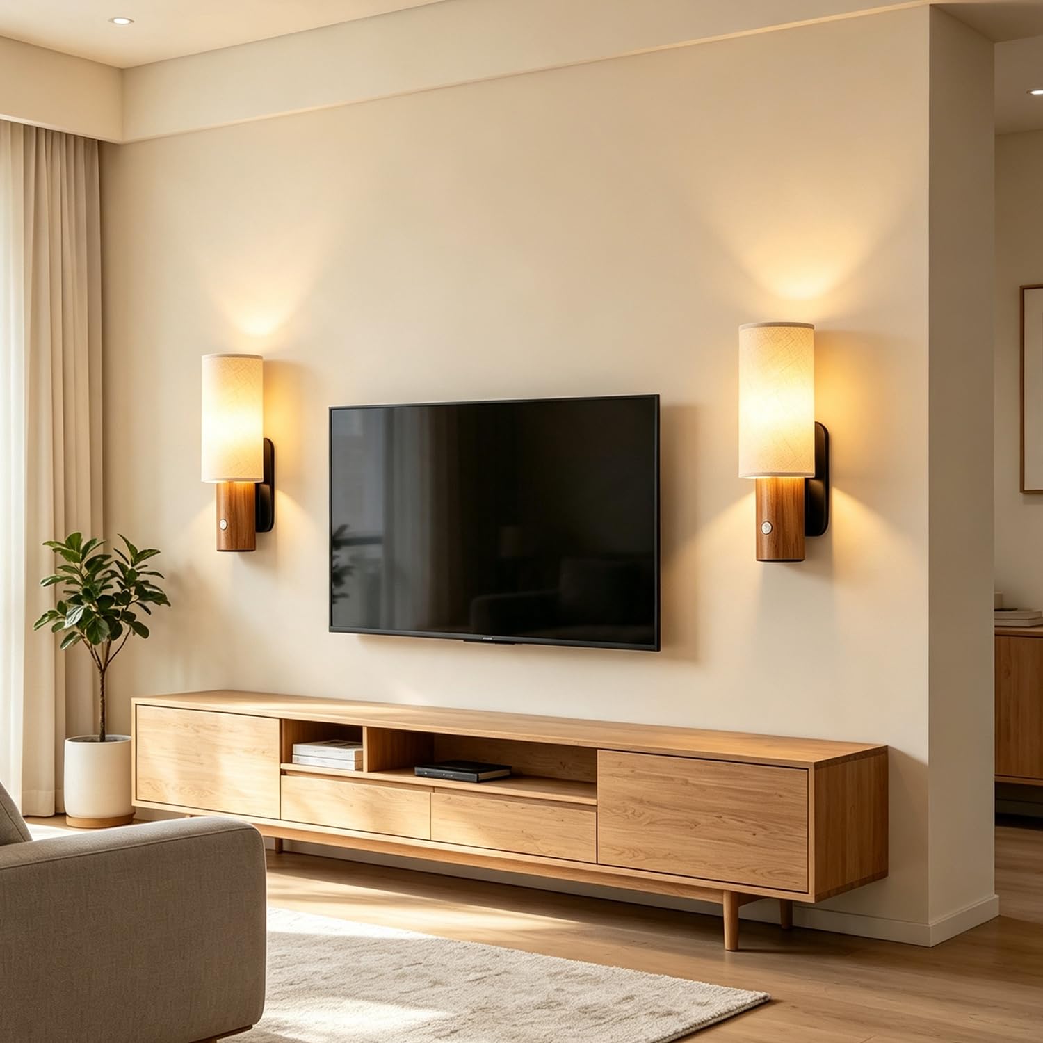 Aplique sin Conexión eléctrica de madera con LED Iluminación para Escaleras a Batería Inalámbrico con sensor de movimiento Recargable por USB 3600 mAh 4000K iluminación hacia arriba y hacia abajo