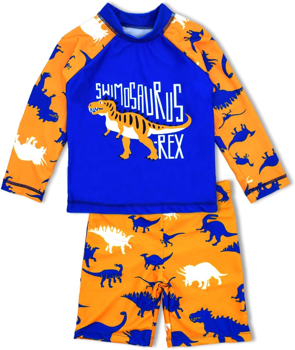 Boys Two Piece Rash Guard Swimsuits Kids Long Sleeve Sunsuit Swimwear Sets