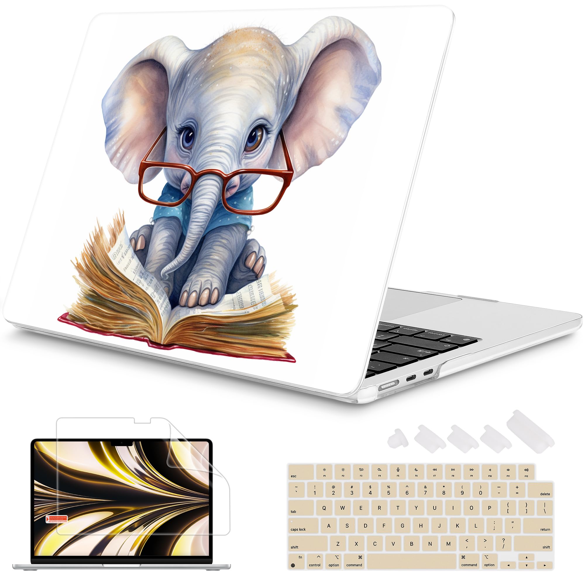 Mektron Case for 2026 MacBook Air 13-inch M5 Laptop A3449 with 13.6-inch Liquid Retina Display, 2025 2024 2022 M4/M3/M2 MacBook Air 13" Hard Shell Cover, Model A3240 A3113 A2681, Cute Elephant C341