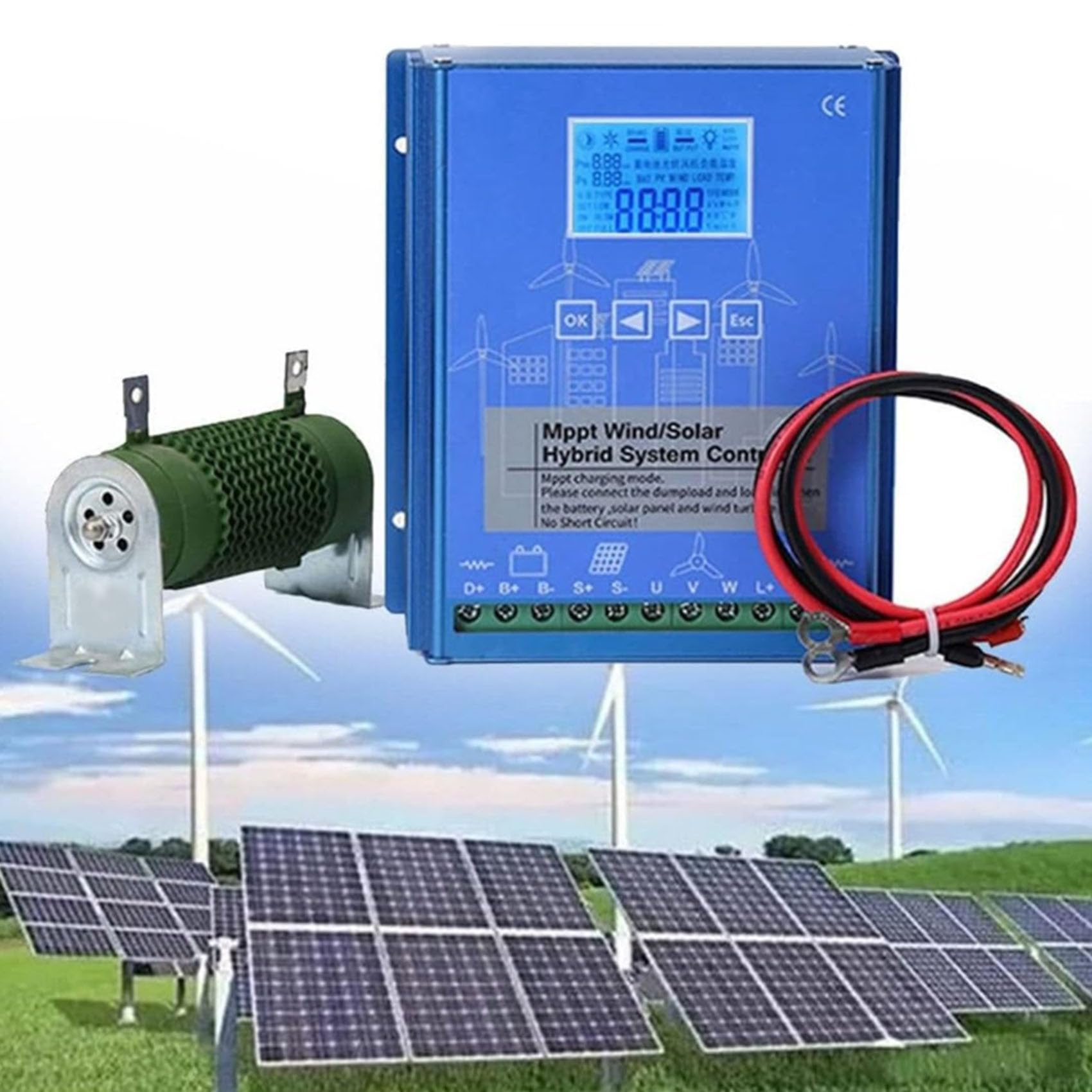 ,Bleu,220V,Contrôleur d'énergie éolienne et solaire 4500W avec écran LCD